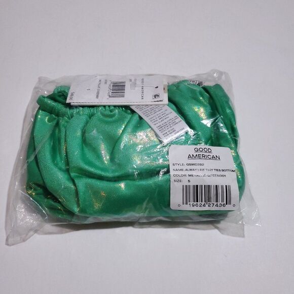 Good American Tiny Ties String Bikini Bottom Metallic Green Size 5 2XL Sparkle - Picture 4 of 9